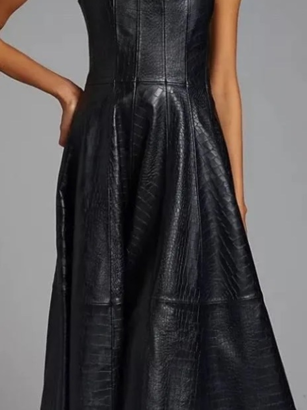 Avec Les Filles Black Faux Croc-Embossed Fit & Flare Dress